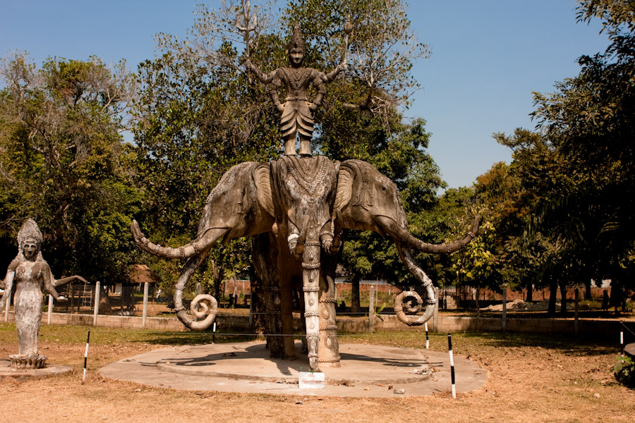 Three headed elephant statue at Buddha Park