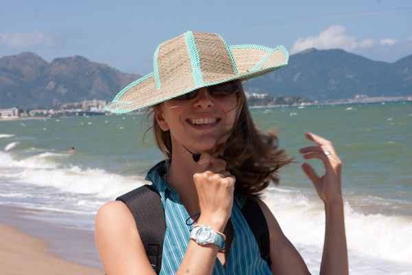 Heidi at Nha Trang Beach- it was windy!
