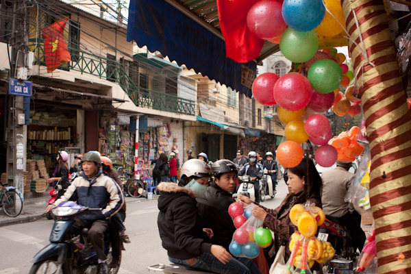 Road of vendors selling toys in the Old Quarter of Hanoi