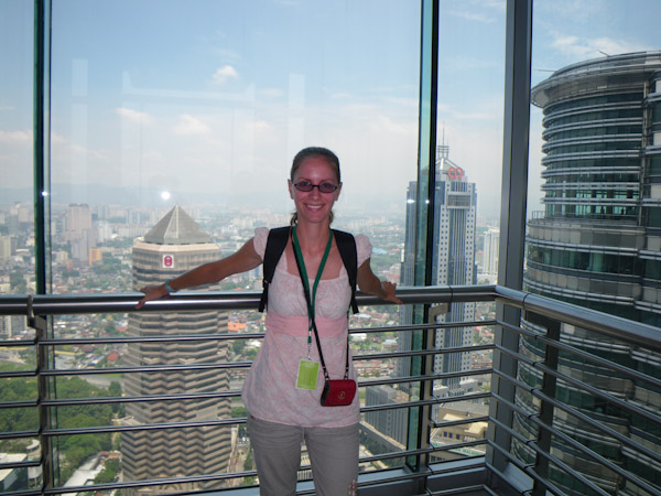 Heidi on the sky bridge, Petronas Towers