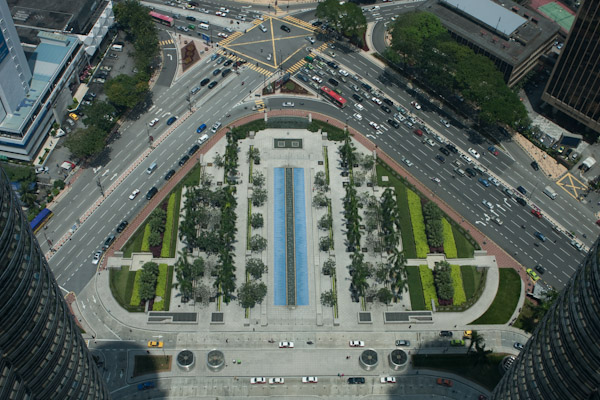 View of the fountain from the sky bridge, Petronas Towers
