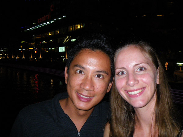 George and Heidi at Clark Quay in the evening, Singapore