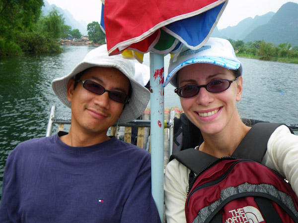 George and Heidi on a bamboo raft, Yangshuo