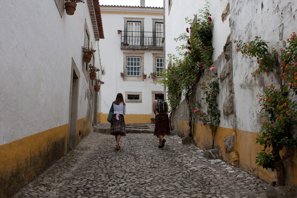 Heidi and Mariana walking up a stone path
