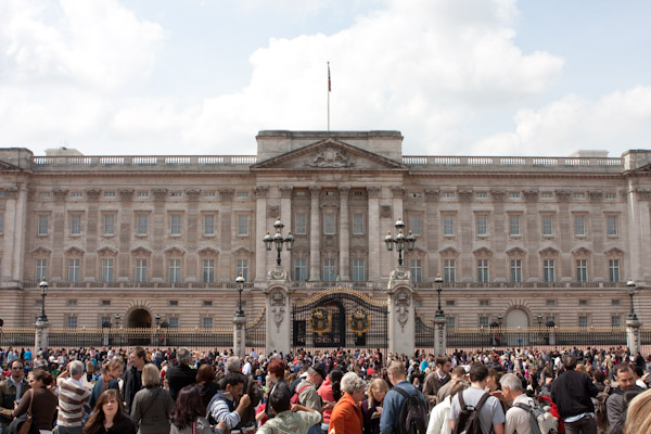 Buckingham Palace with a crowd out front, London, England