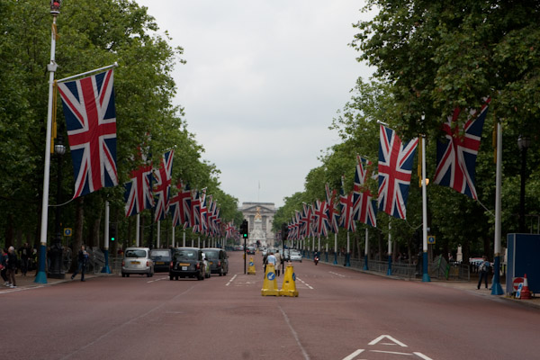 British flags along the street leading to