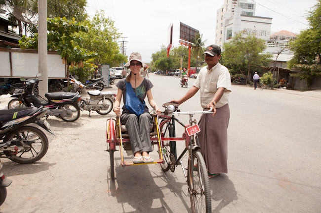Heidi Riding a Trishaw in Mandalay