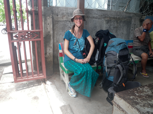 Heidi Waiting for the Ferry at Dothawaddi Ticketing Office in Mandalay
