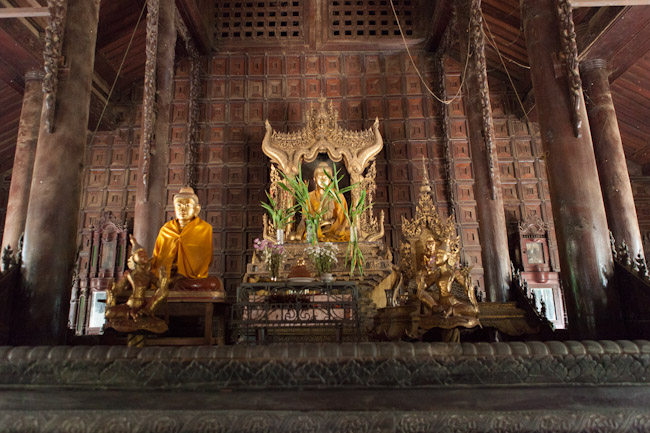 Buddha Images Inside Shwe In Bin Kyaung Teak Monastery