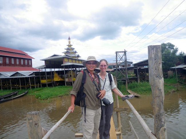 George and Heidi Crossing the Bridge to Shwe Inn Thein Paya