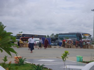 Buses at a Rest Stop on the Way to Bago