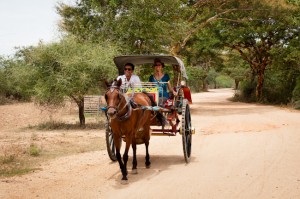 Heidi and Minthu Riding in the Horse Cart, Bagan