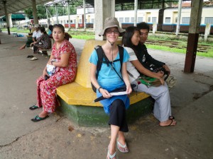 Heidi Waiting for the Yangon Cirle Line Train