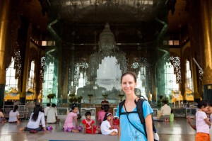 Heidi next to the Kyauk Daw Kyi Marble Buddha