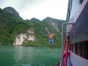 George Jumping off the Boat in Phang Nga Bay